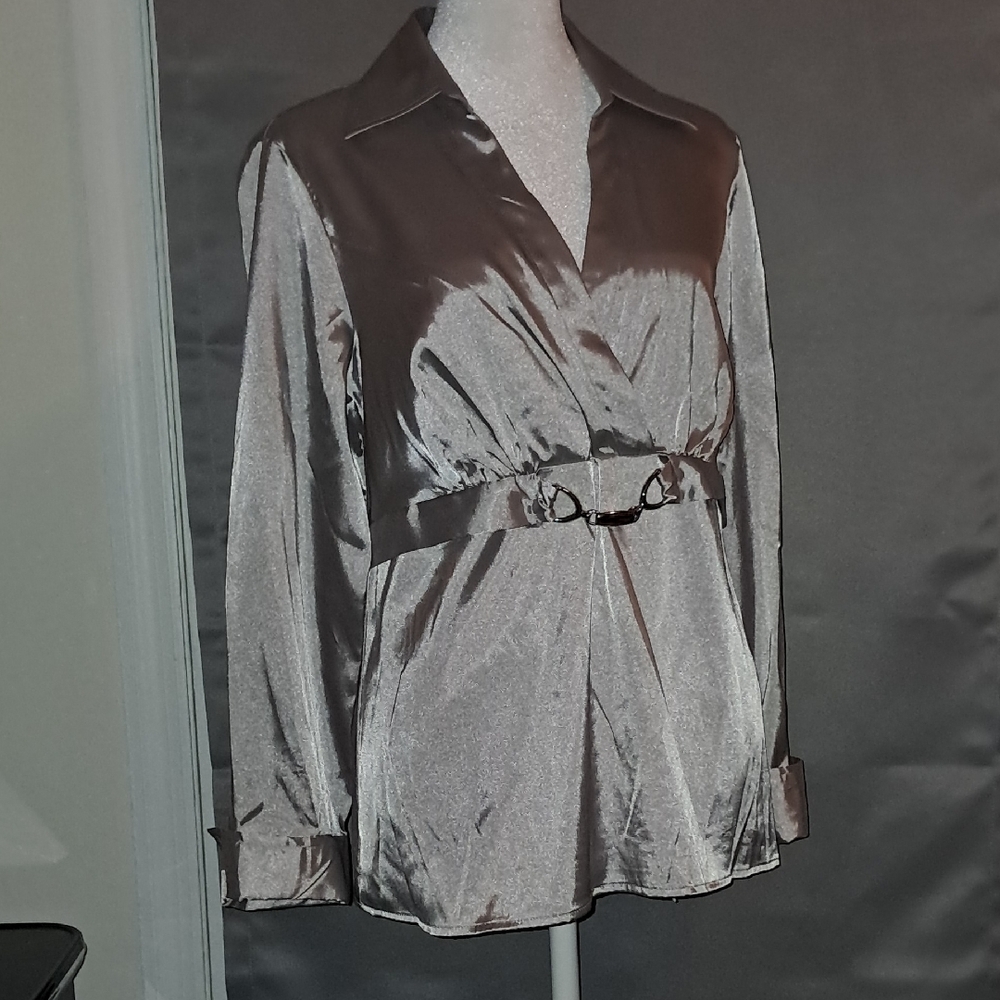 AB Studio Silver Satin Blouse